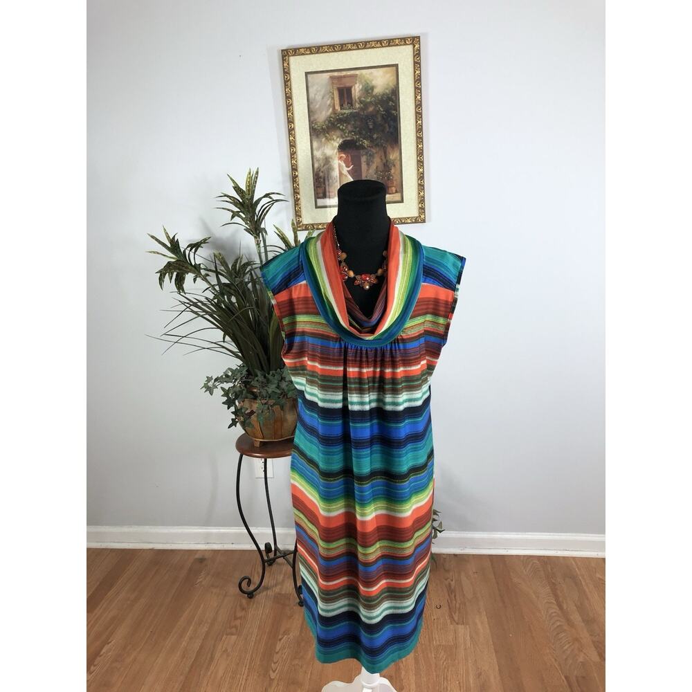 New Directions Dress PL Sleeveless Boho Vacation Feminine Preppy V-Neck Pullover